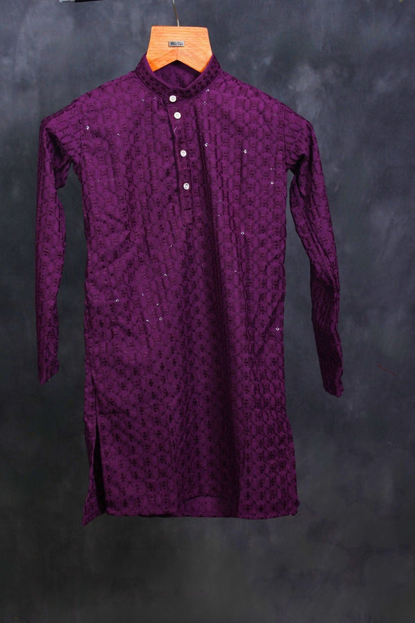 Boys' Luxe Lakhnavi Kurta in Linen Blend - Comfortable and Versatile BOYS JCS Fashions Purple 22