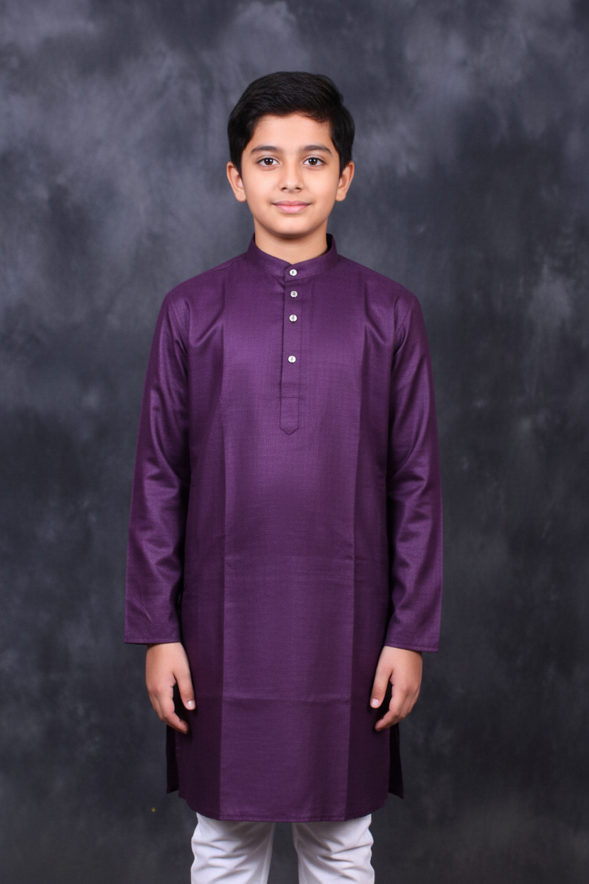 Boys' Purple Pure Cotton Kurta - Machine Washable