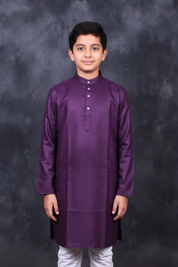 Boys' Purple Pure Cotton Kurta - Machine Washable