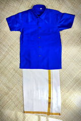 Boys' Silk Cotton Shirts & Velcro Dhoti Set - Traditional & Comfortable BOYS JCS Fashions Blue 4 Yrs