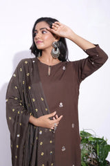 Brown Colour Mirror Work Detailing Kurta | JCS Fashions Sustainable JCS Fashions