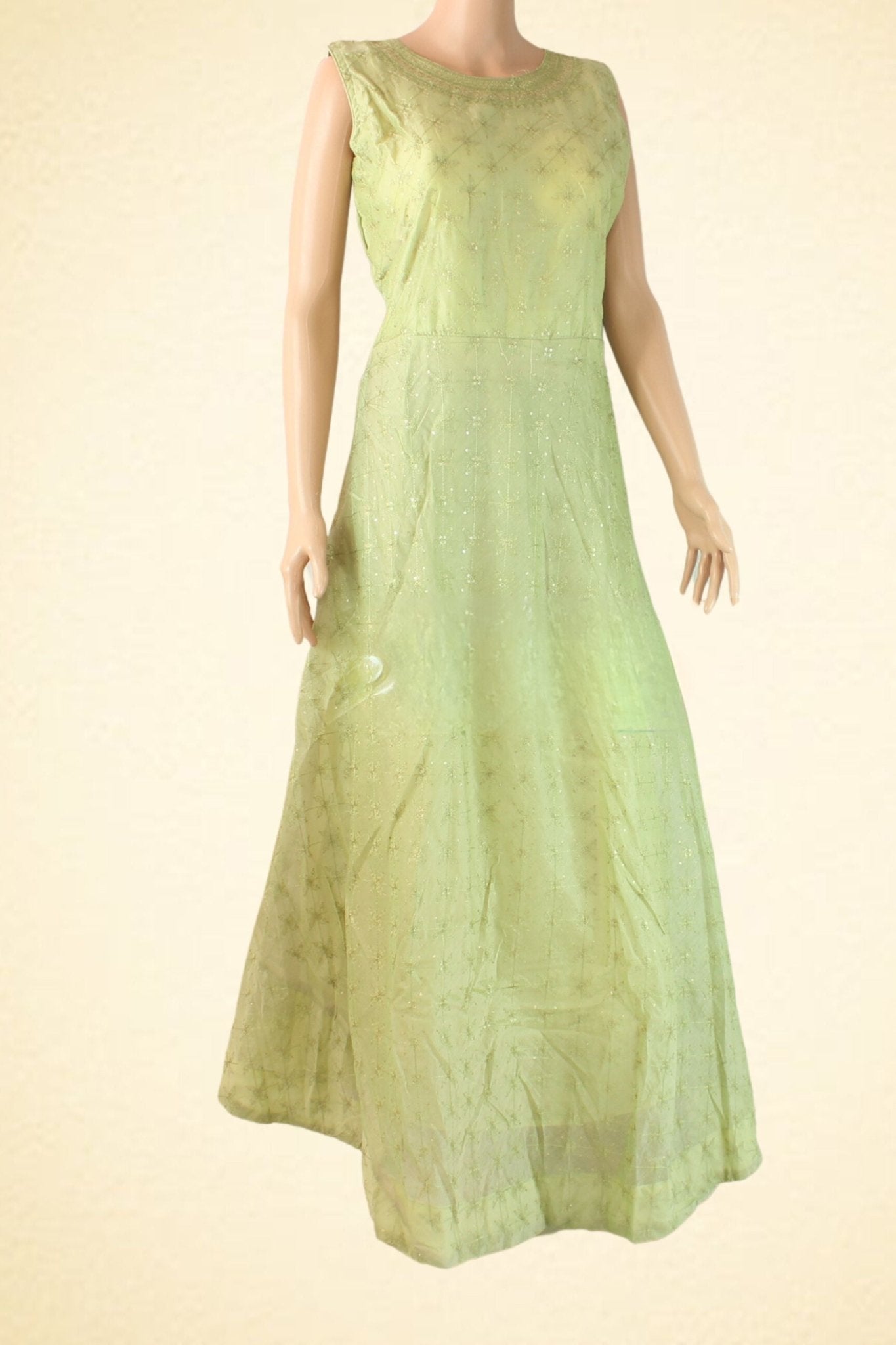 Chanderi Silk Long Gown With Sequins And Embroidery Work - JCS Fashions