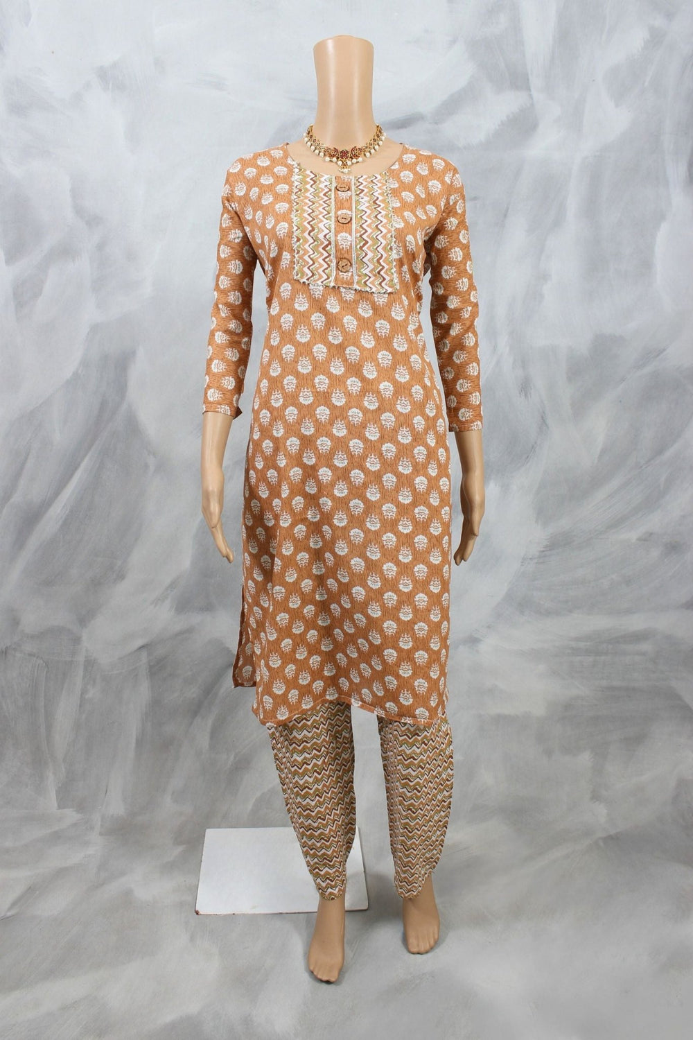 Charming 2-Piece Cotton Kurti Set: Timeless Elegance and Comfort KURTI JCS Fashions Biscuit Color Medium (38)