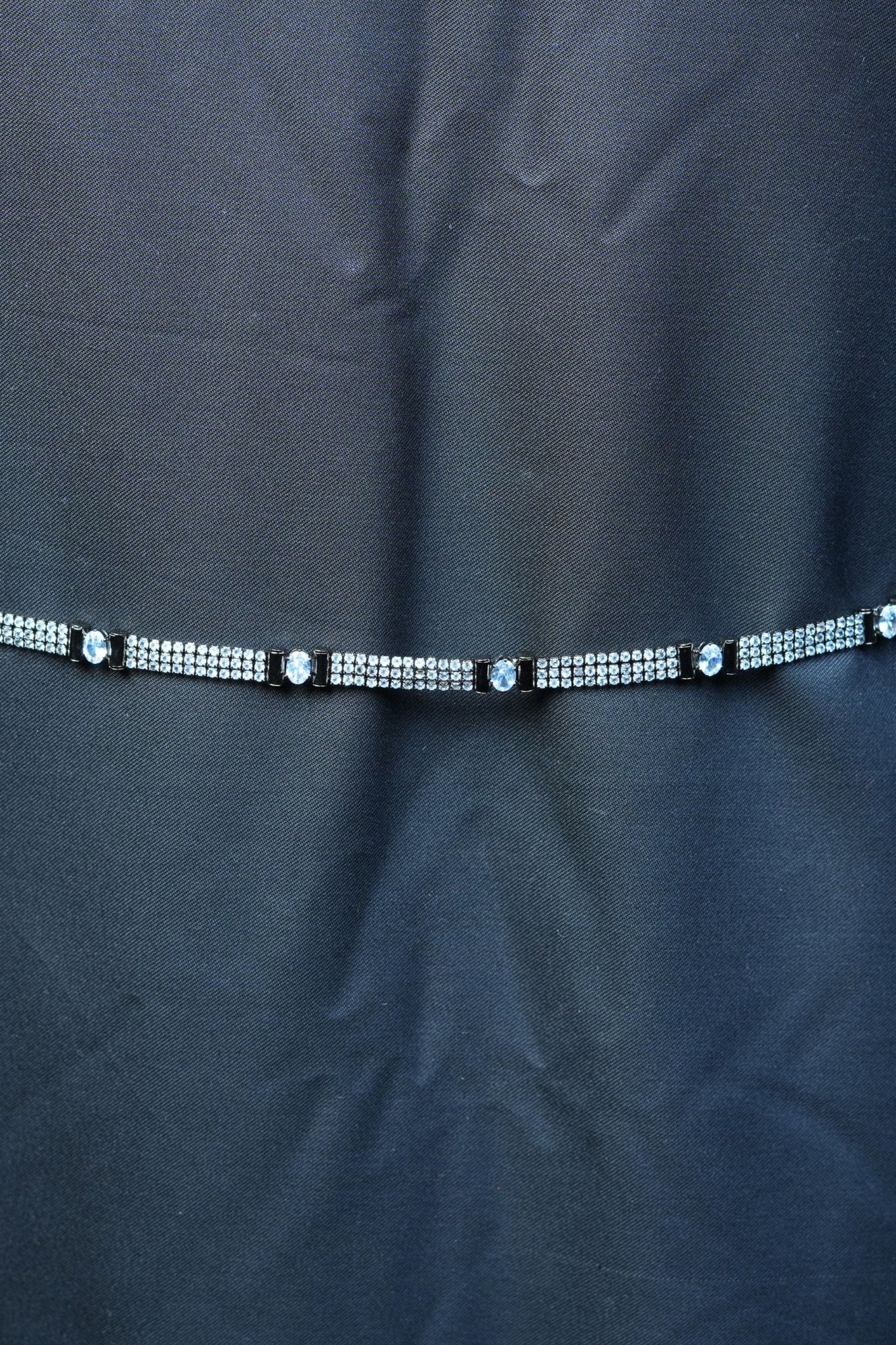 Chic Black Metal Hip Belt with Sparkling White Stones - JCSFashions Jewelry JCS Fashions