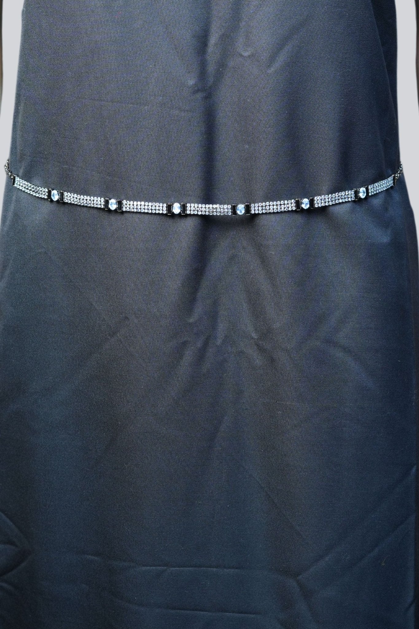 Chic Black Metal Hip Belt with Sparkling White Stones - JCSFashions Jewelry JCS Fashions White