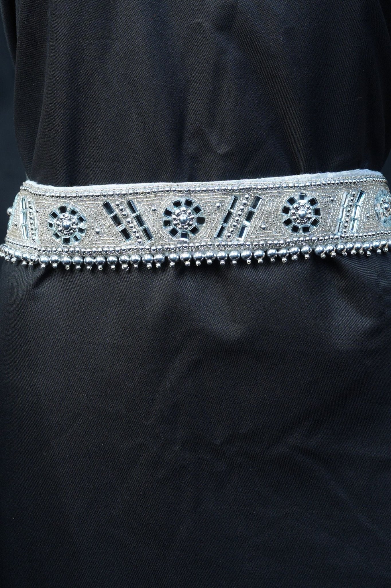 Chic Elegance: Aari Work Hip Belt with White Stones at JCSFashions Hip Belt JCS Fashions White