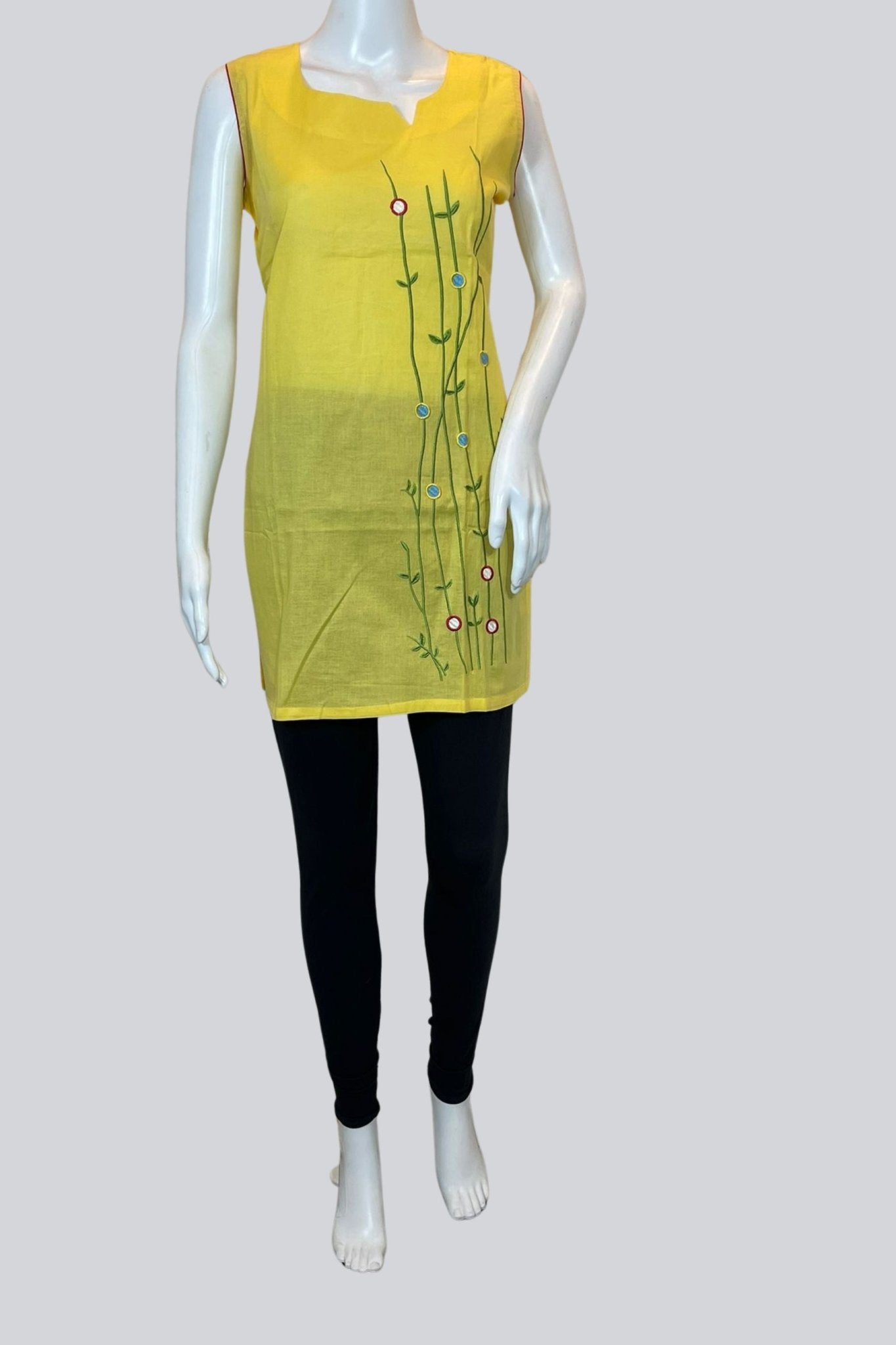 Chic Embroidered Cotton Kurti: 31" Length, Stylish Short Sleeves - JCS Fashions