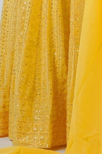Chic Georgette Long Gown with Sequin Embellishments in Yellow KURTI JCS Fashions