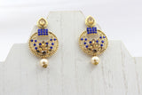 Chic Gold-Plated Earrings: Elegant Purple Stones & Beads, Stylish Closure Jewelry JCS Fashions Royal Blue 2.5"