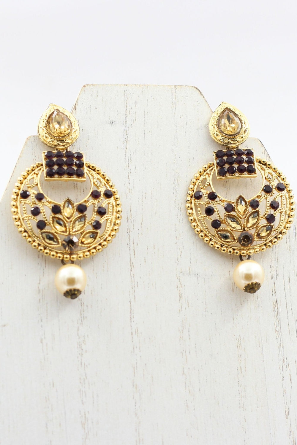 Chic Gold-Plated Earrings: Elegant Purple Stones & Beads, Stylish Closure Jewelry JCS Fashions