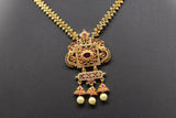 Chic Gold-Polish Chain & Earring Set with Stone and Bead Accents Jewelry JCS Fashions