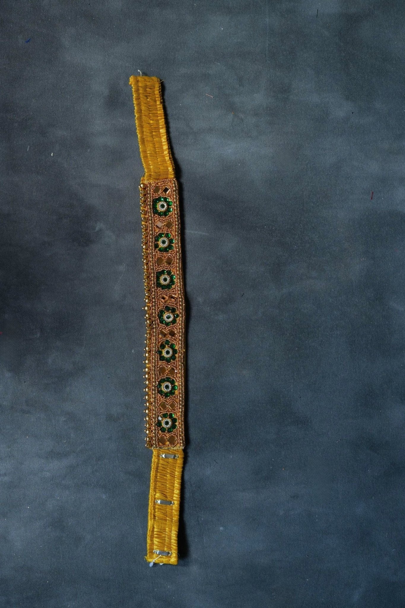 Chic Harmony: Aari Work Hip Belt with Green & White Stones |JCSFashions Hip Belt JCS Fashions