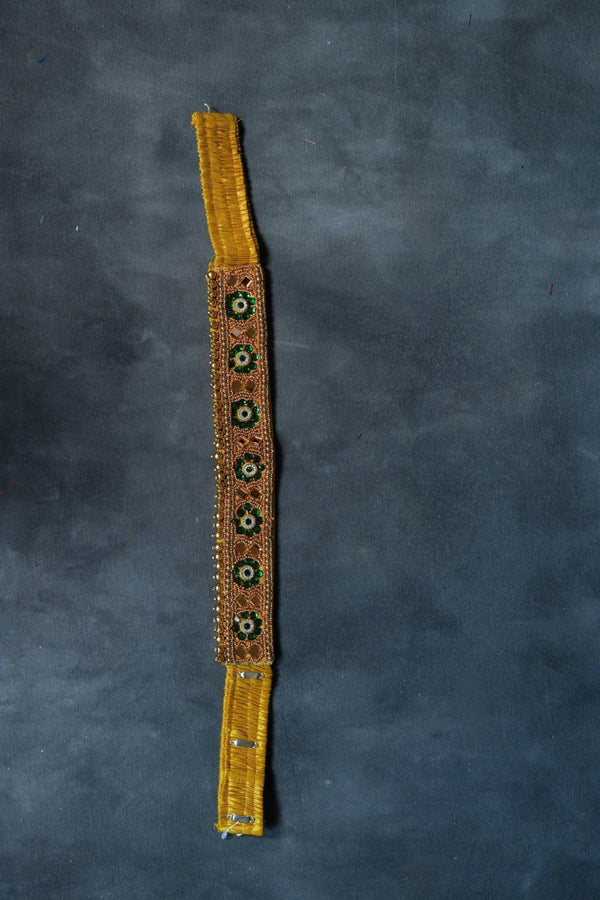 Chic Harmony: Aari Work Hip Belt with Green & White Stones |JCSFashions Hip Belt JCS Fashions