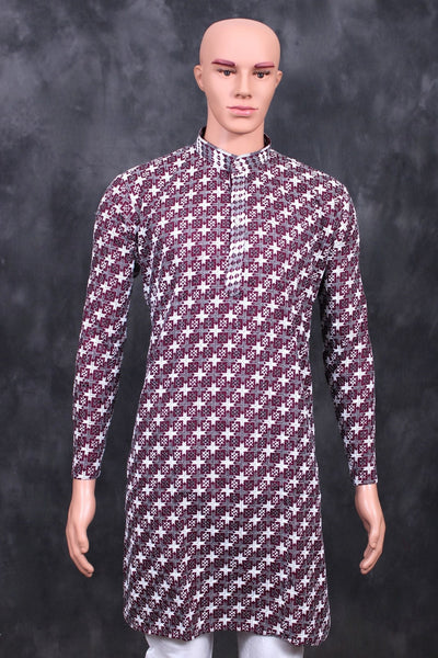 Chic Men's Zebra Embroidery Kurta - Culture Meets Style at JCSFashions Men JCS Fashions Purple Medium (38)