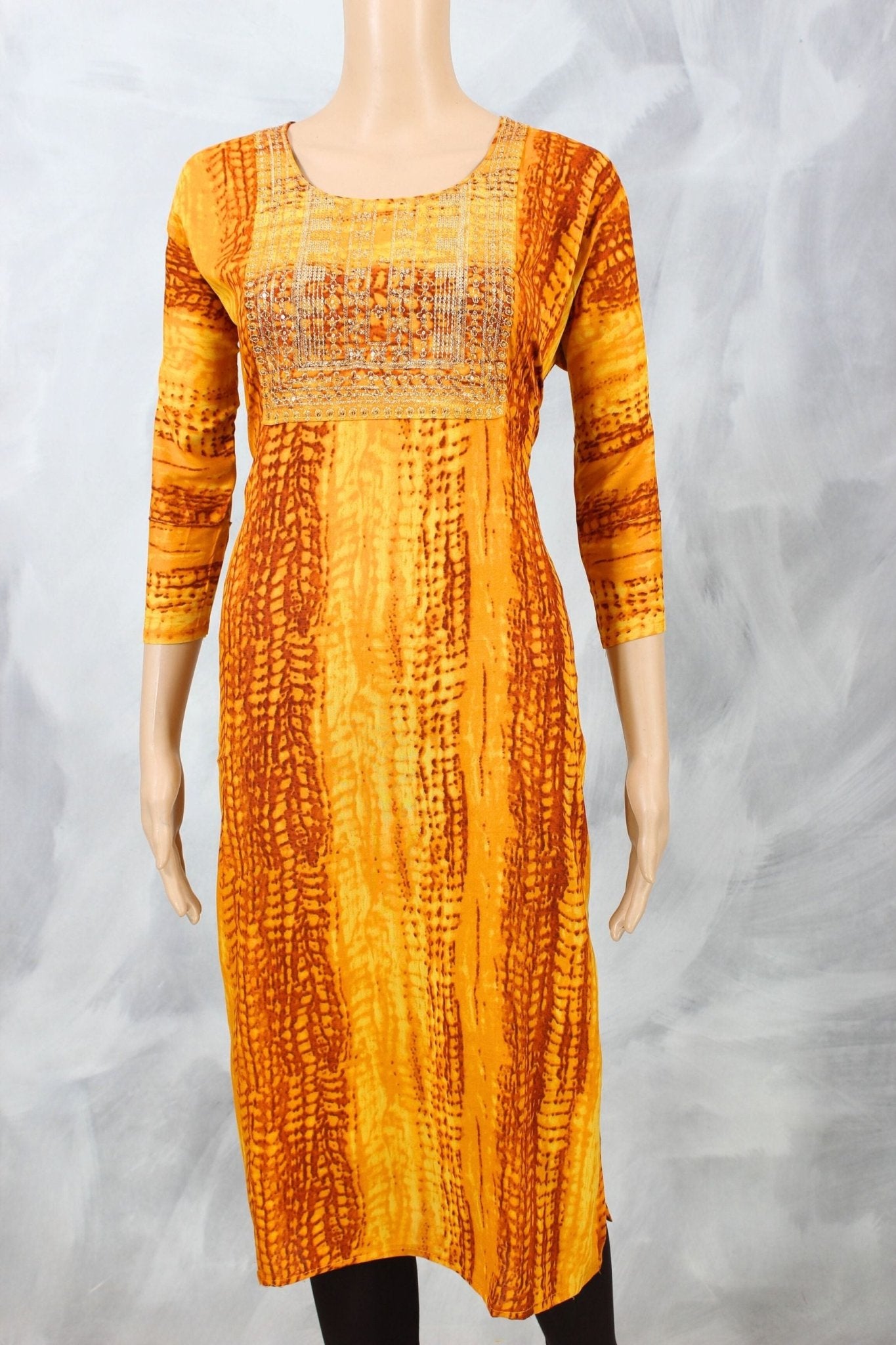 Chic Rayon Kurti with Dazzling Sequin & Zari Embroidery by JCSFashions KURTI JCS Fashions Yellow Large (40)
