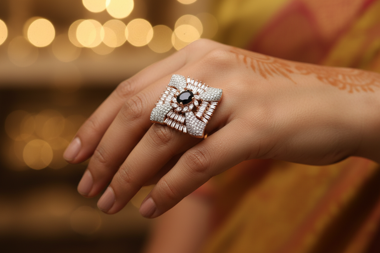 Chic Rose Gold Adjustable Stone Ring: Epitome of Elegance by JCSFashions