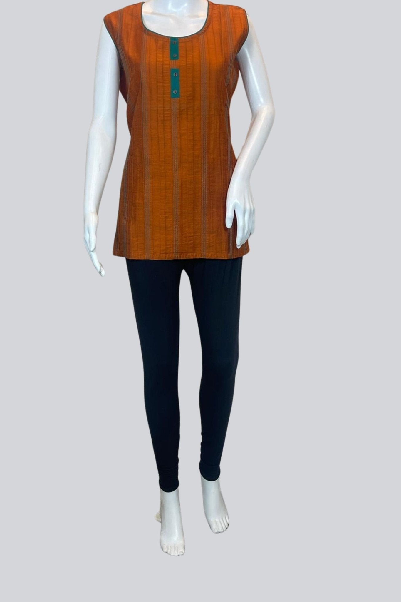 Chic Short Cotton Kurti: 27", Stylish Attached Sleeves - JCSFashions - JCS Fashions