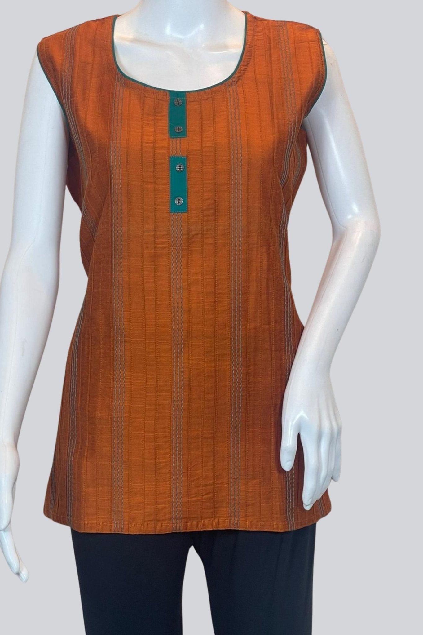 Chic Short Cotton Kurti: 27", Stylish Attached Sleeves - JCSFashions - JCS Fashions