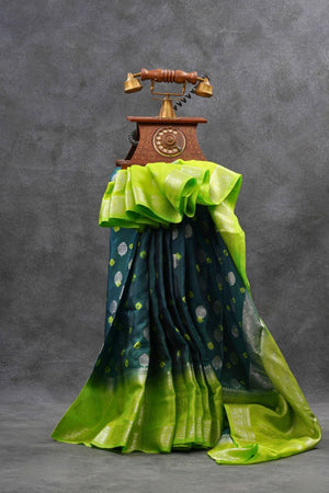 Green Chiffon Bandhani Saree with Stitched Blouse