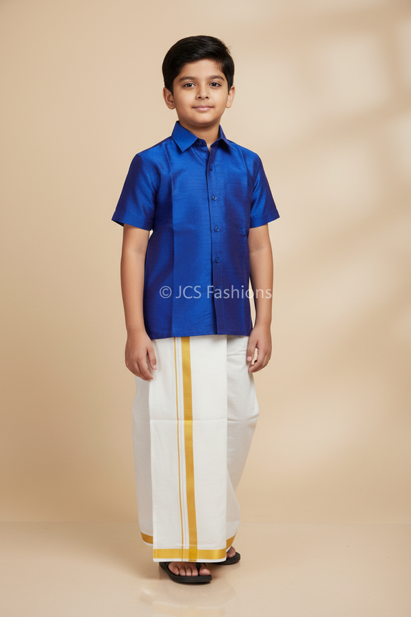Green Chutti Boys Pattu Silk Velcro Dhoti and Semi