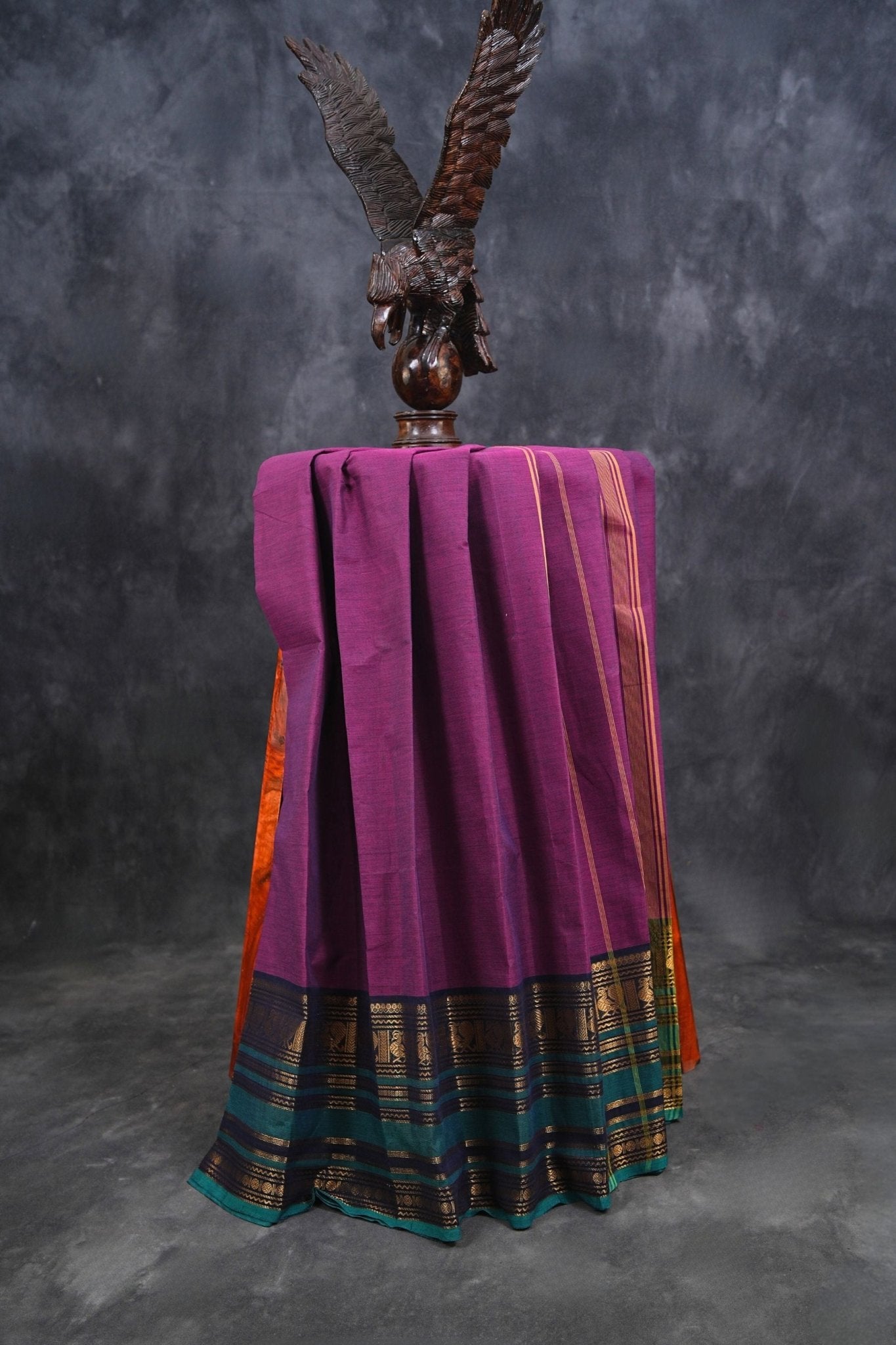 Classic 80-Count Chettinad Cotton Saree with Stylish Border Saree JCS Fashions Dark Purple 5.5 meters