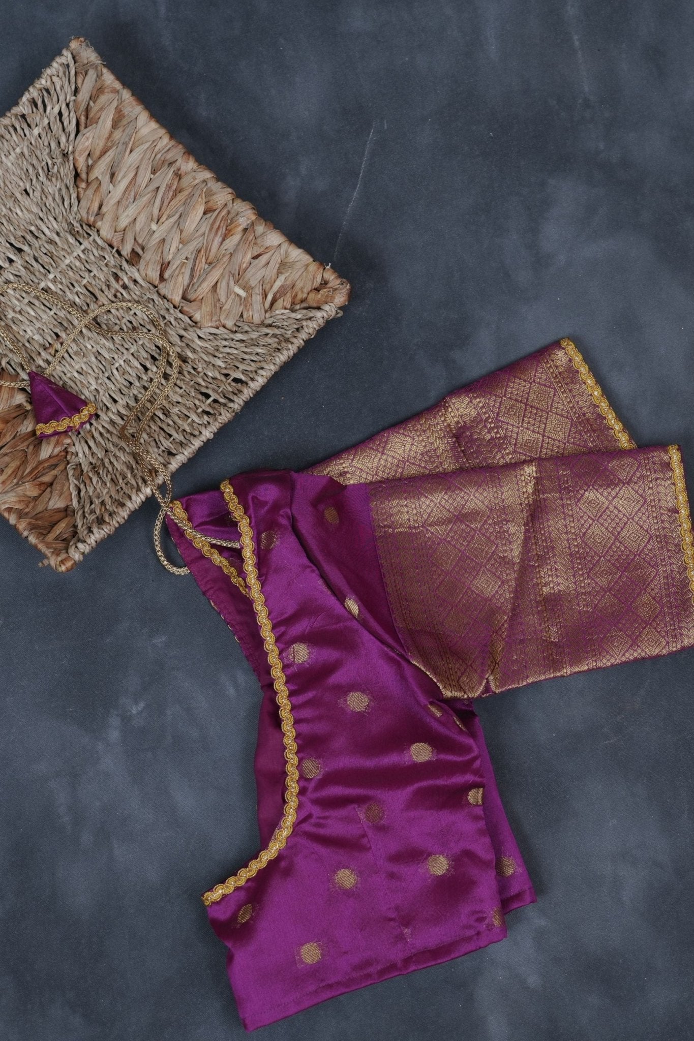 Coin-Inspired Elegance: Raw Silk Saree in Purple, Weaved Border & Blouse SAREE JCS Fashions