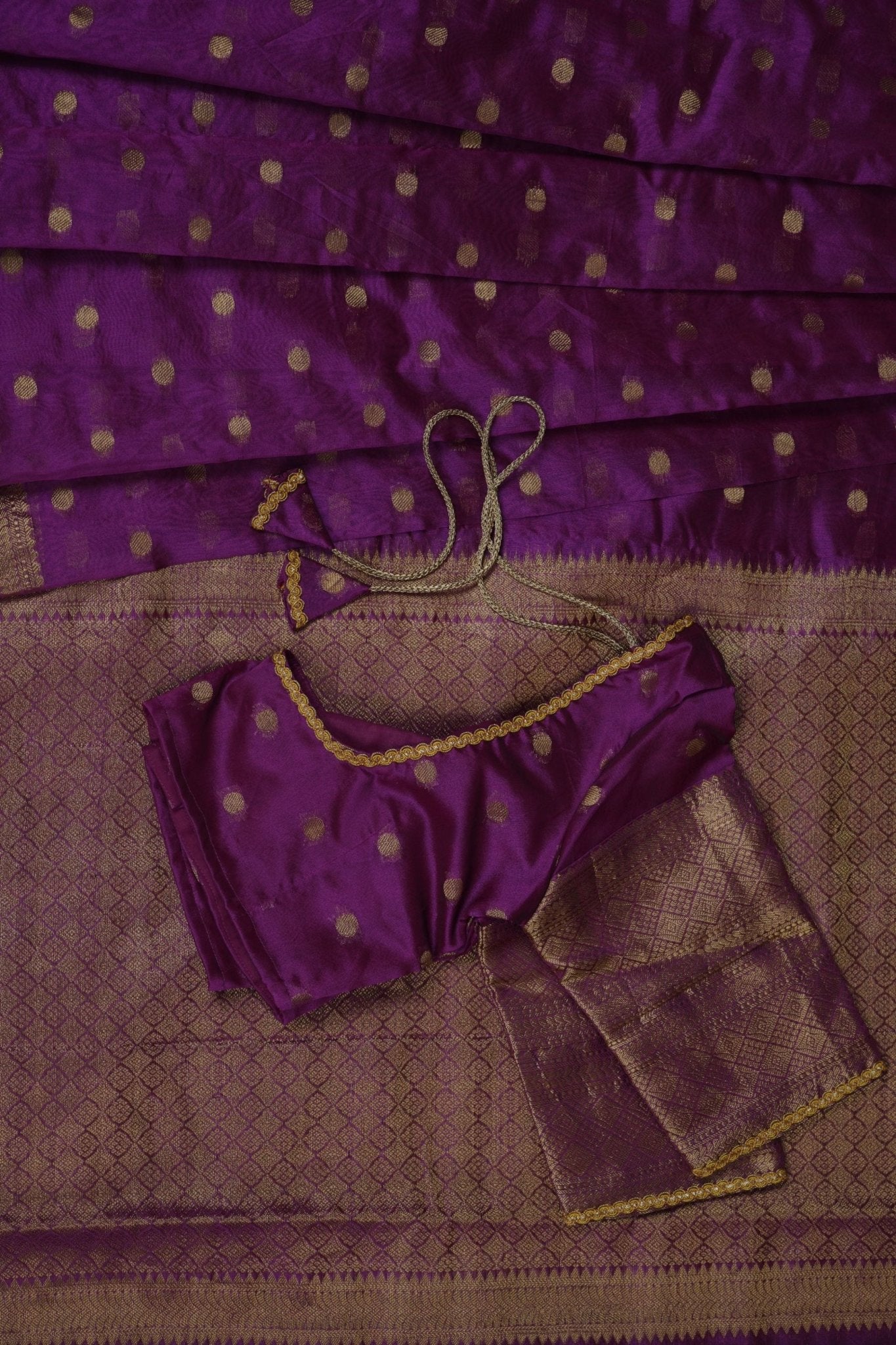 Coin-Inspired Elegance: Raw Silk Saree in Purple, Weaved Border & Blouse SAREE JCS Fashions
