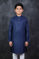 Boys' Navy Plain Cotton Kurta - Comfortable