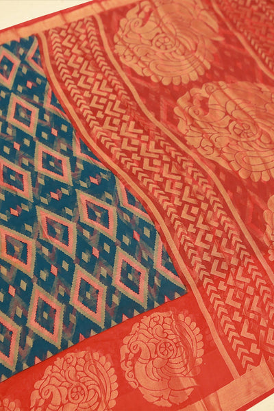 Contrast Pallu Brasso Saree with Lightweight Ikkat Design - Stylish Saree JCS Fashions