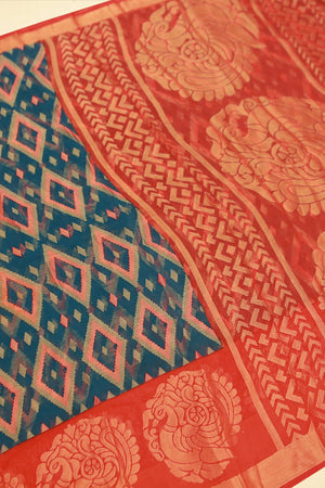 Blue Contrast Pallu Brasso Saree with Lightweight
