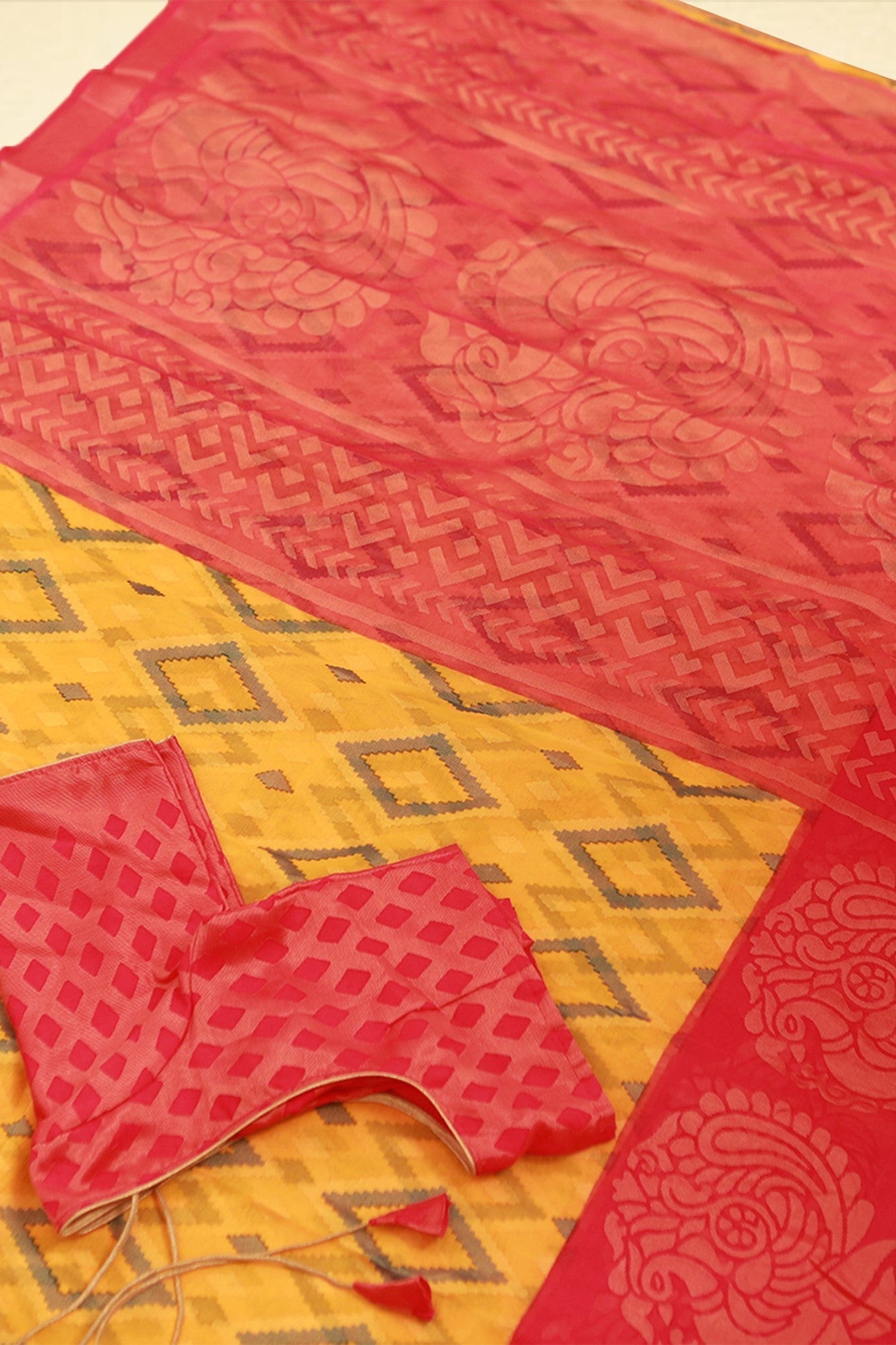 Semi Silk Saree - Yellow