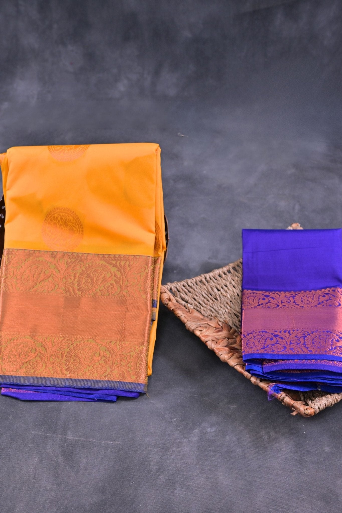 Copper Zari Saree with Peacock Motifs: Blend of Tradition and Elegance Saree JCS Fashions Yellow 5.5 meters