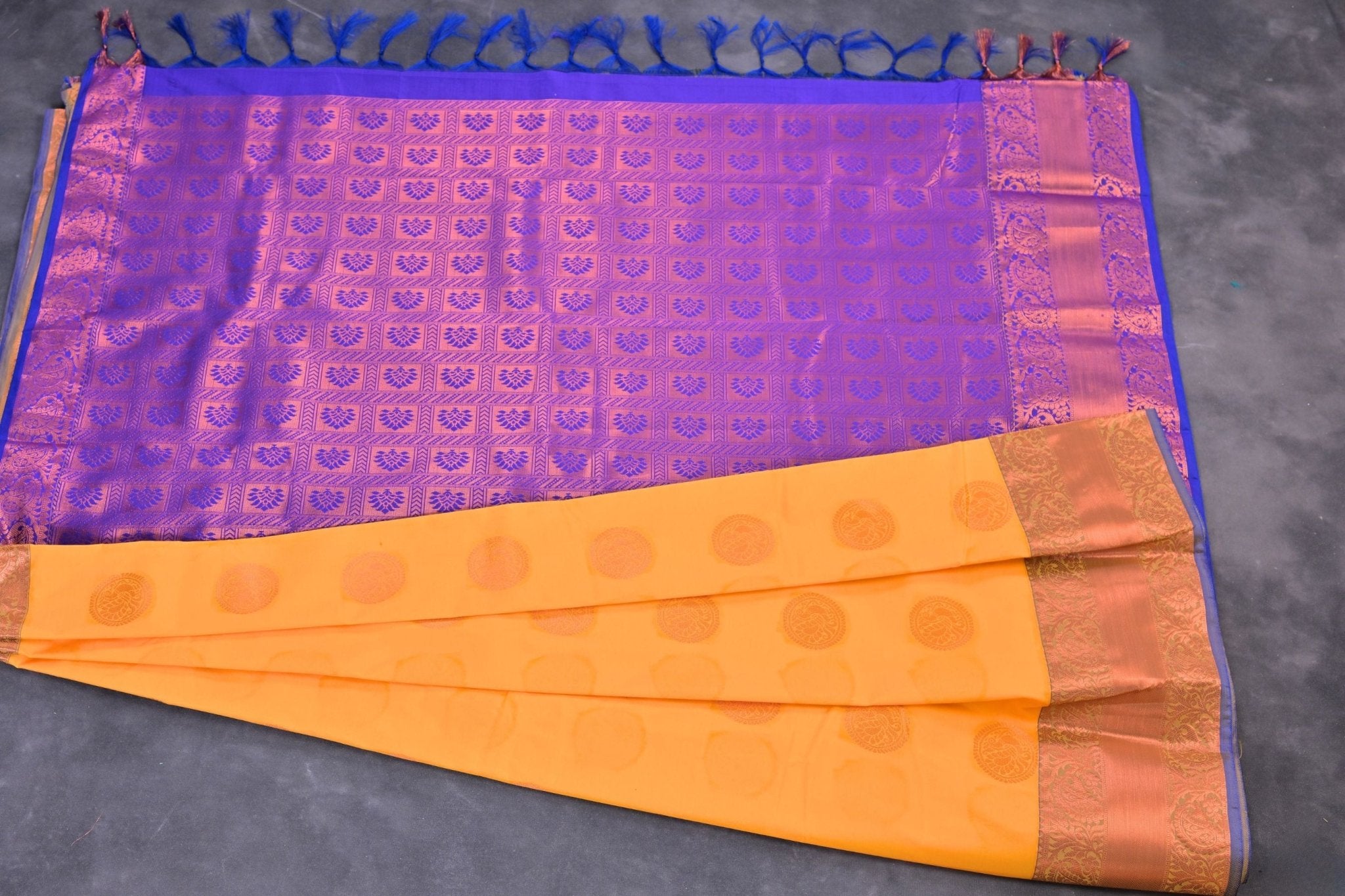 Copper Zari Saree with Peacock Motifs: Blend of Tradition and Elegance Saree JCS Fashions