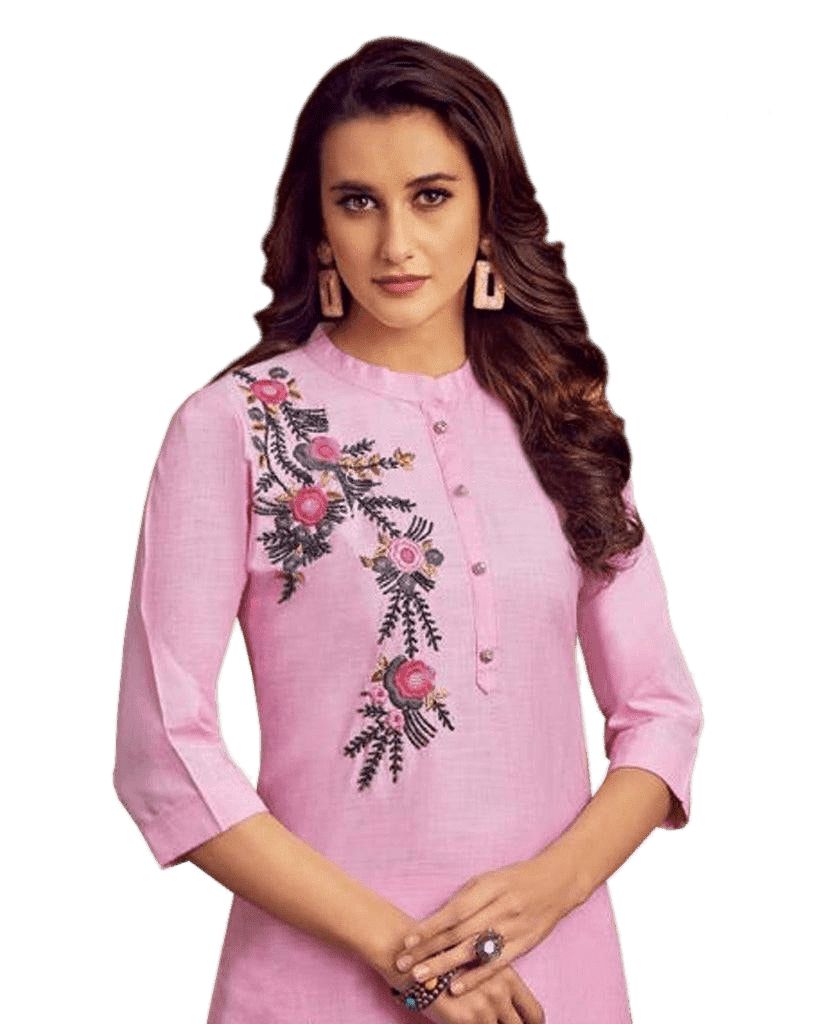 Cotton Kurti With unique hand embroidery in Pink Kurti JCS Fashions pink Large (40)