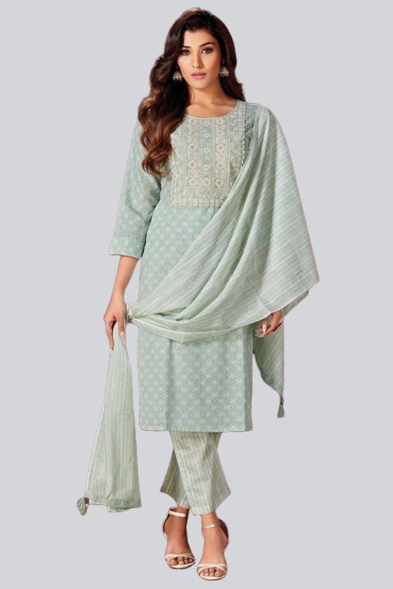Cotton Salwar Set with Diamond Print – Elegant Ethnic Wear for Women Kurti JCS Fashions Mint Green Large (40)