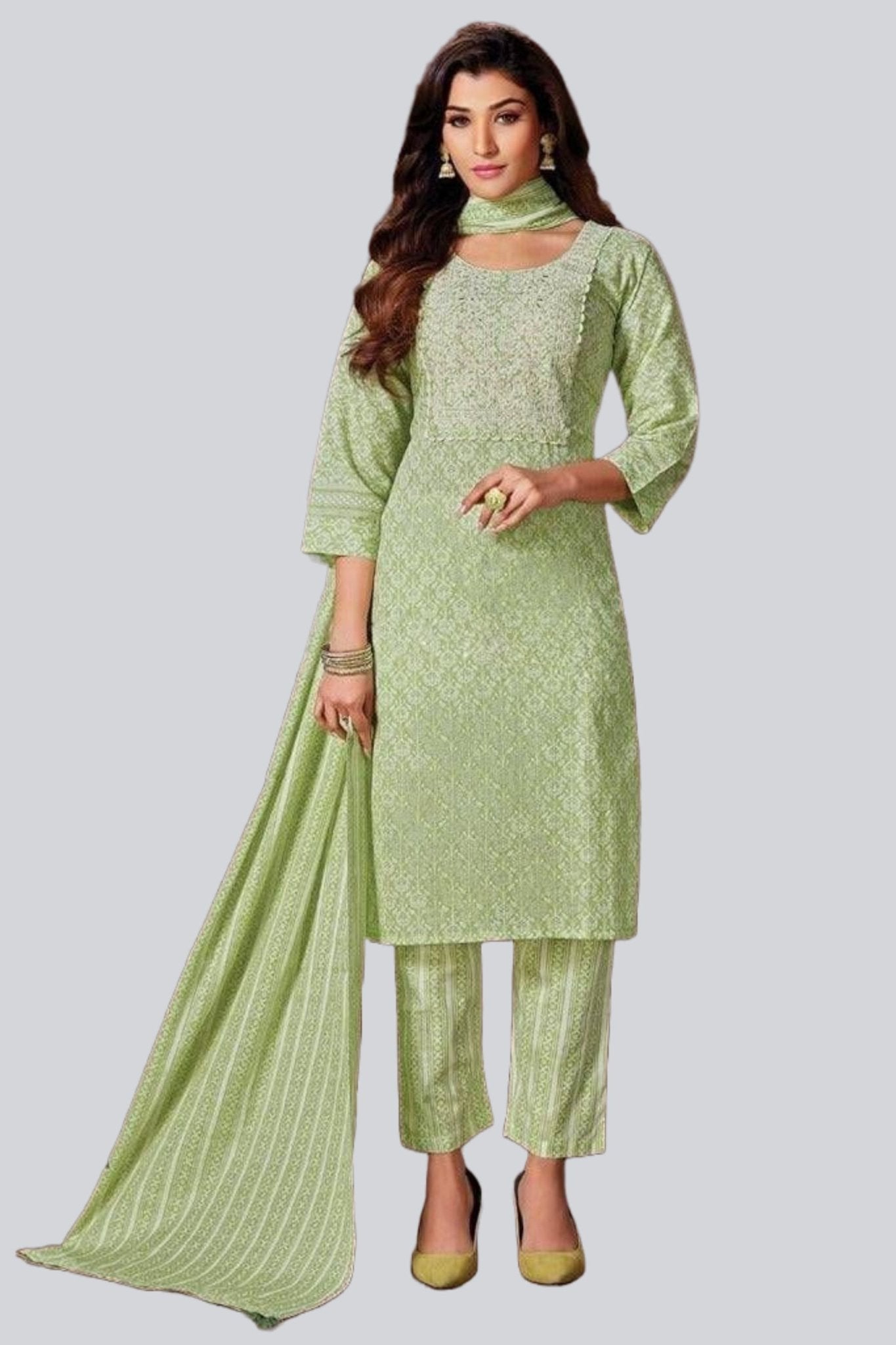 Ethnic Cotton Salwar Kameez with Diamond Print – Casual & Festive Wear Kurti JCS Fashions Light Green Large (40)