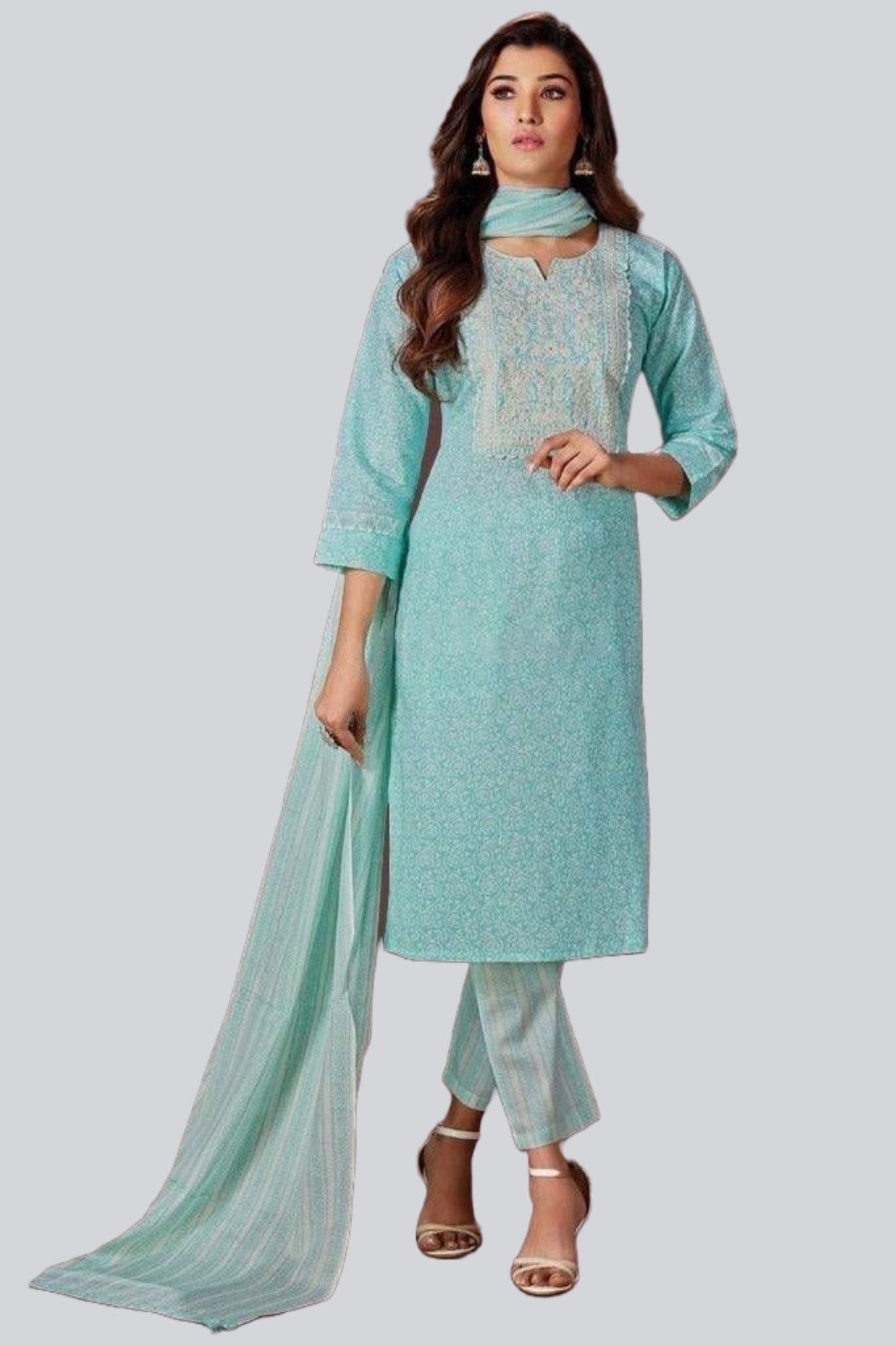 Traditional Cotton Salwar Suit with Diamond Print – Ethnic Wear for Women Kurti JCS Fashions Blue Large (40)