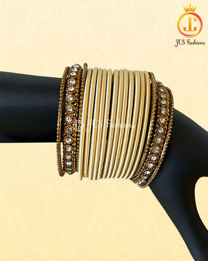 Cream Wedding Silk Thread Bangles with Stone Filler