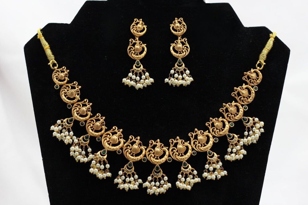 Dancing Lady Copper Necklace Set with Green Kemp & White Stone Accents Jewelry JCS Fashions Copper Free size