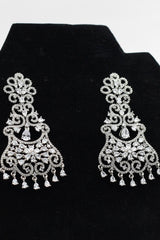 Dazzling 3" American Diamond White Stone Dangle Earrings - Secure Clasp Jewelry JCS Fashions White 3"