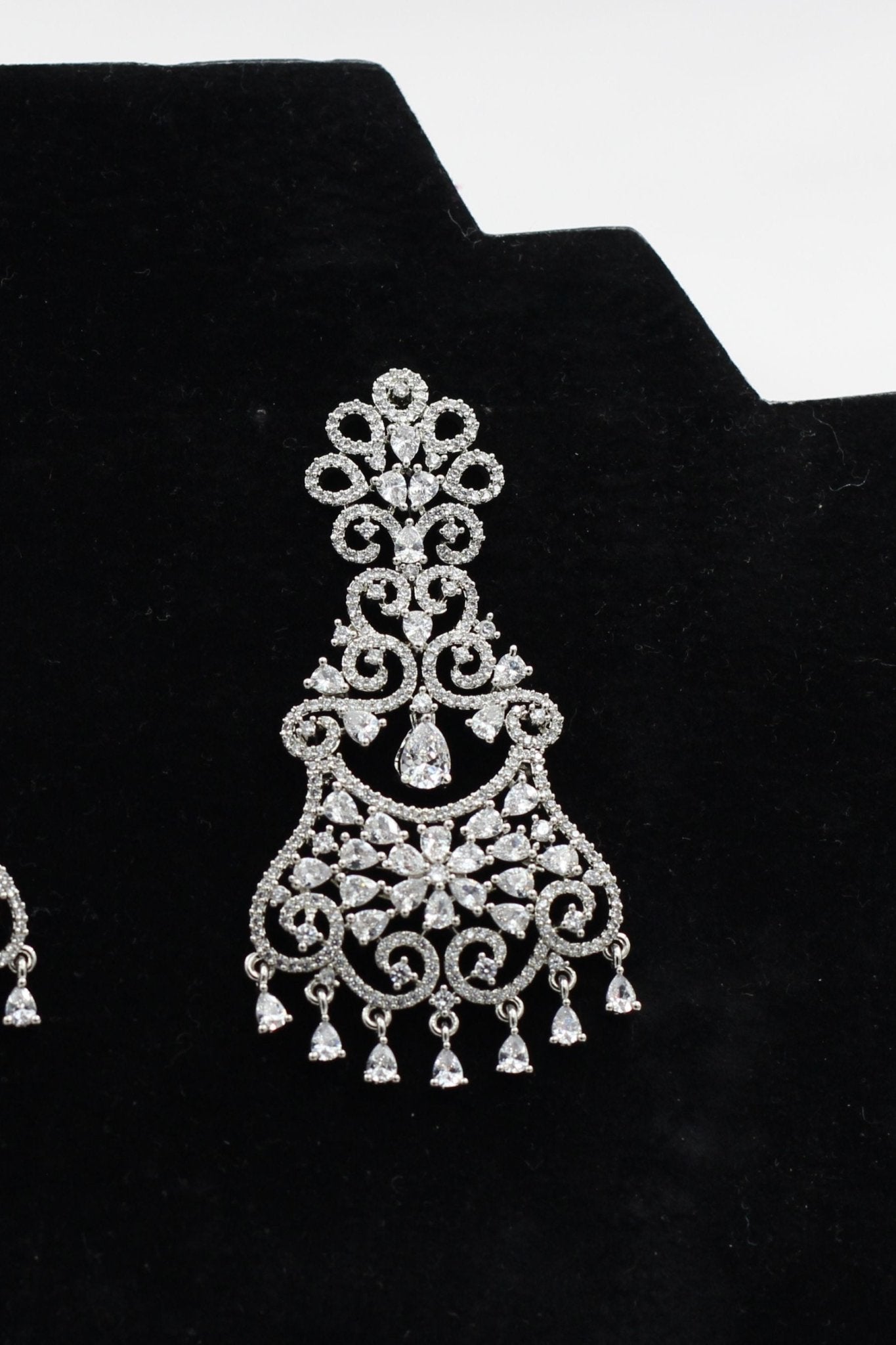 Dazzling 3" American Diamond White Stone Dangle Earrings - Secure Clasp Jewelry JCS Fashions