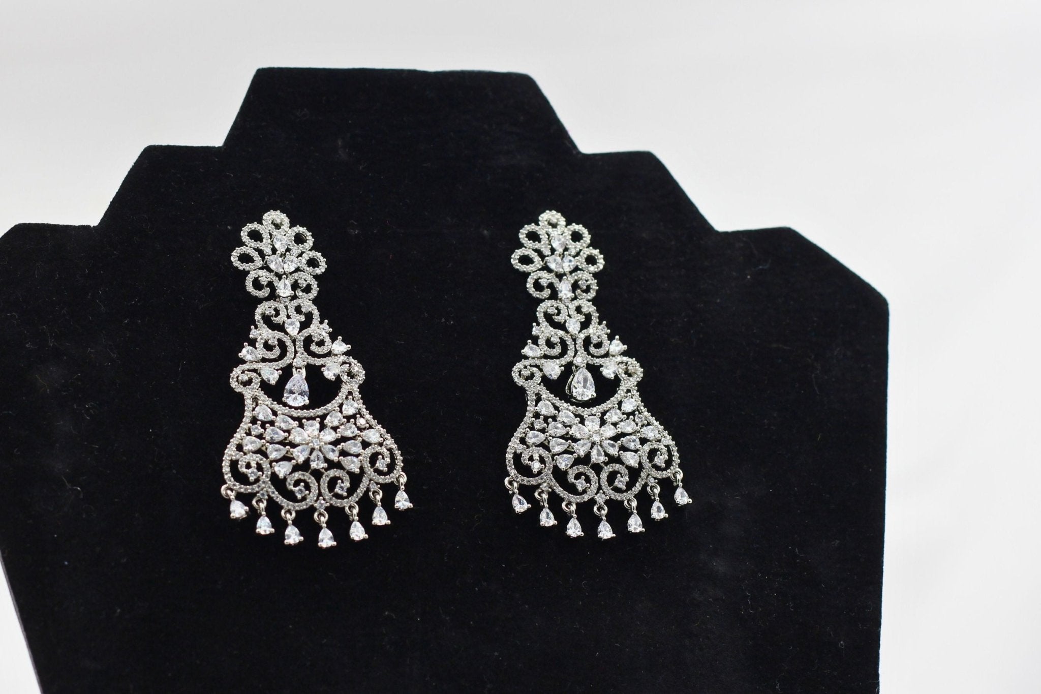 Dazzling 3" American Diamond White Stone Dangle Earrings - Secure Clasp Jewelry JCS Fashions