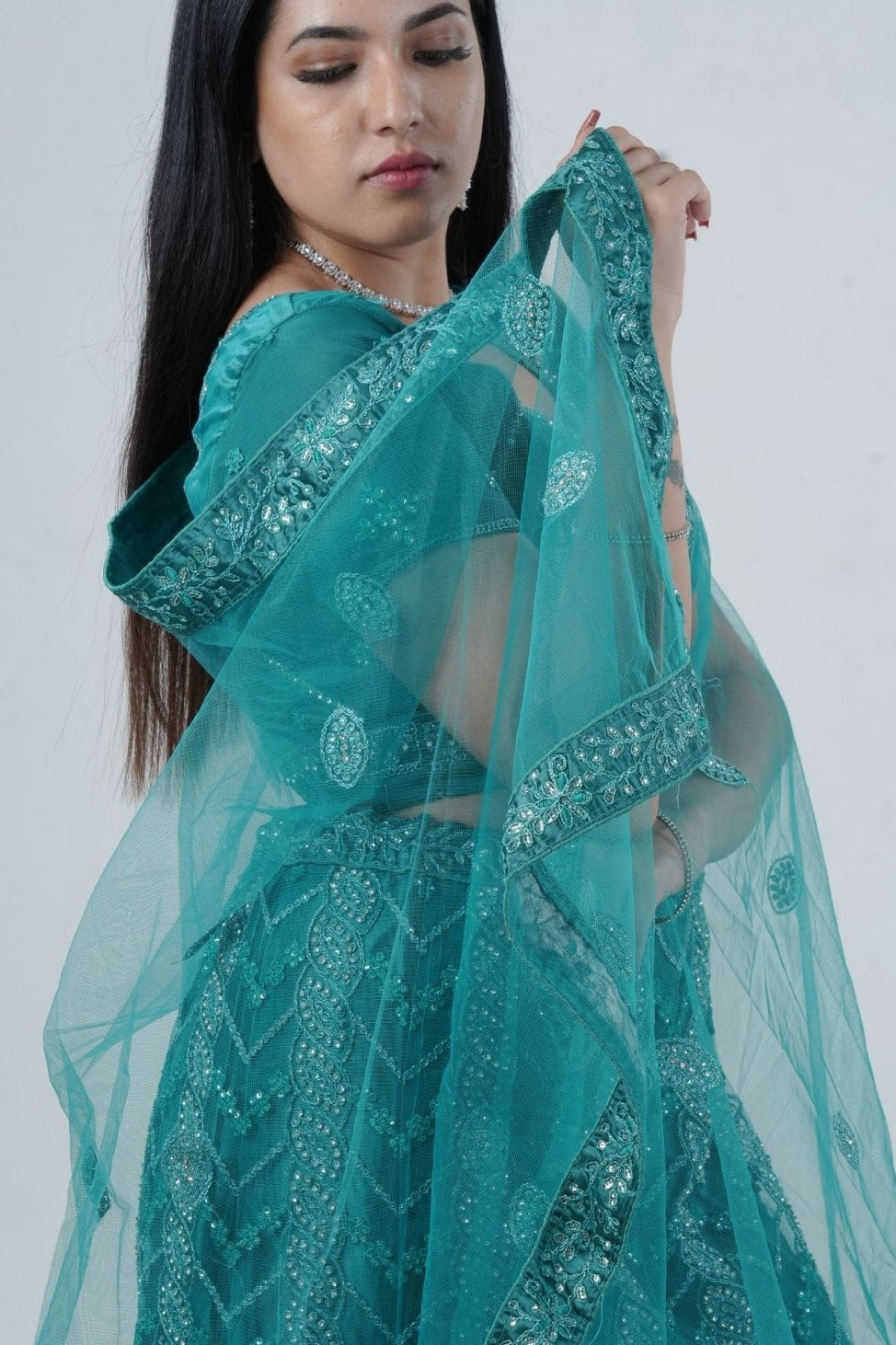 Dazzling Stone Work Designer Soft Net Lehenga with Crop Top LEHENGA JCS Fashions