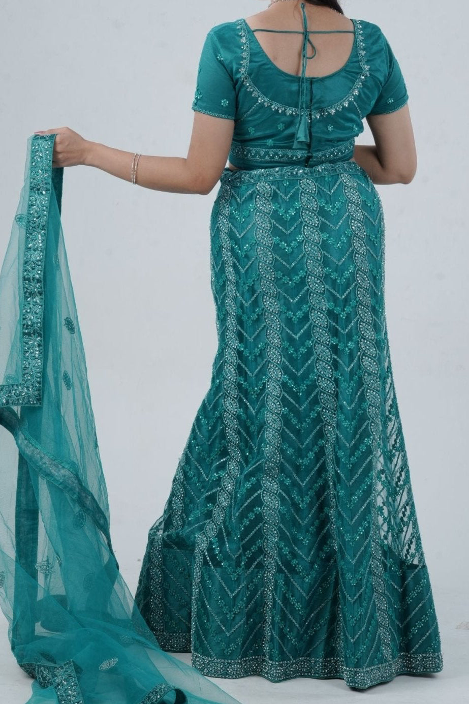 Dazzling Stone Work Designer Soft Net Lehenga with Crop Top LEHENGA JCS Fashions