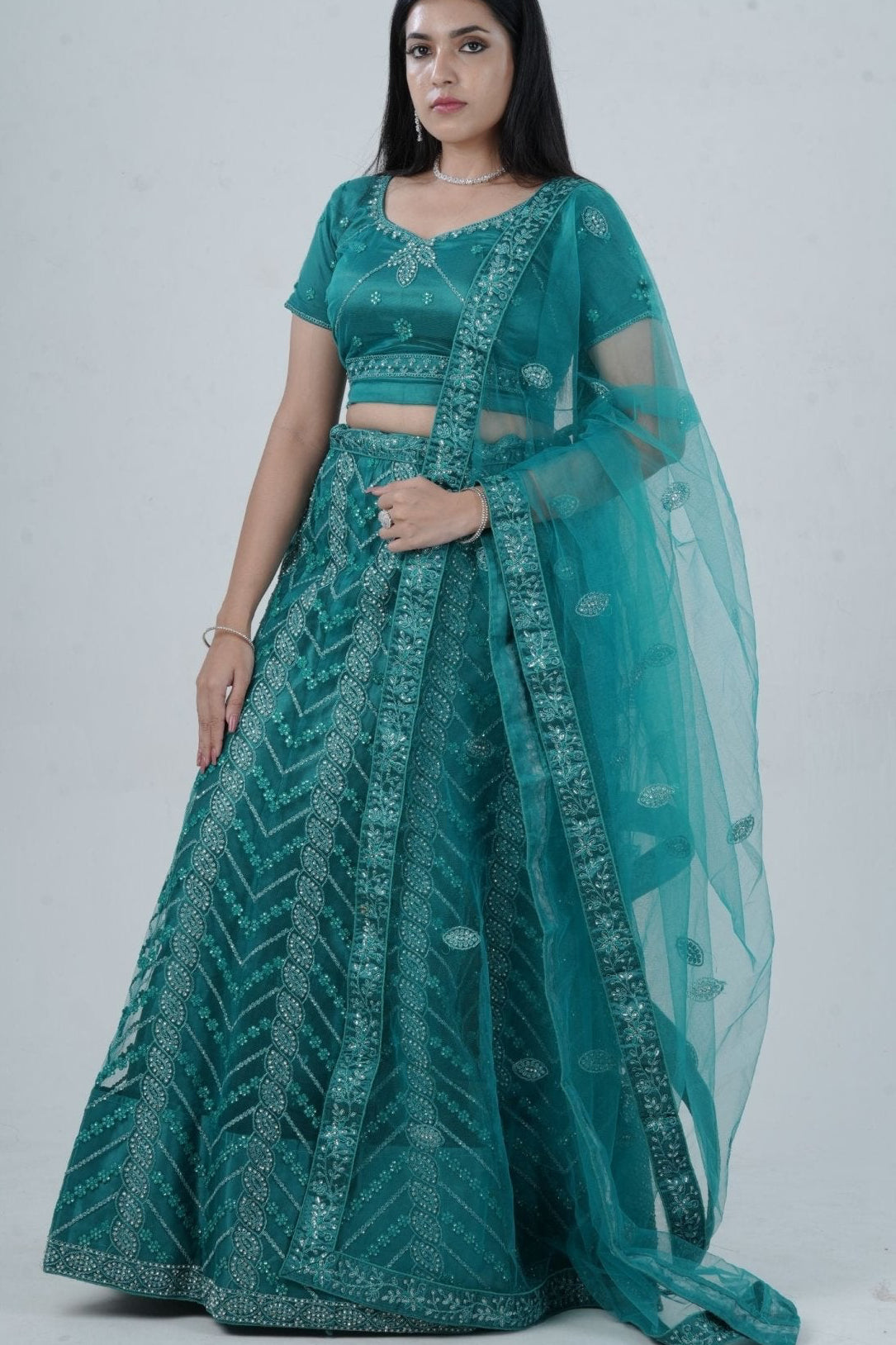 Dazzling Stone Work Designer Soft Net Lehenga with Crop Top LEHENGA JCS Fashions