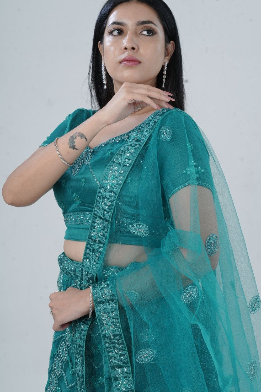 Dazzling Stone Work Designer Soft Net Lehenga with Crop Top LEHENGA JCS Fashions