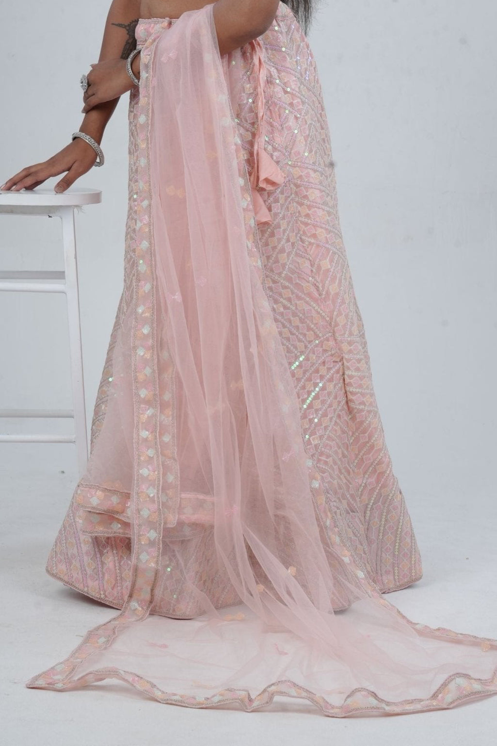 Designer A-line Lehenga with Sequin-Embellished Crop Top LEHENGA JCS Fashions