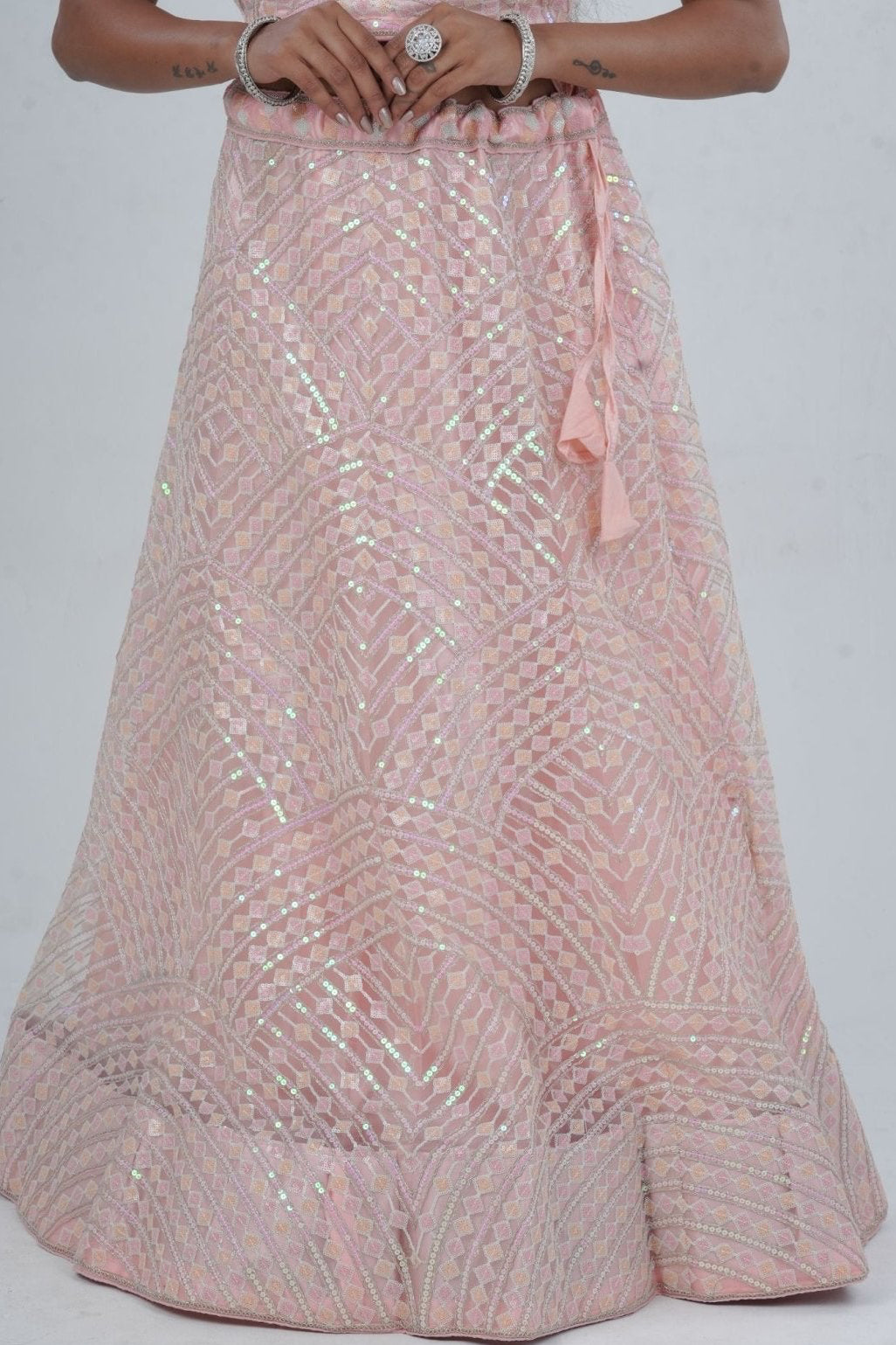 Designer A-line Lehenga with Sequin-Embellished Crop Top LEHENGA JCS Fashions