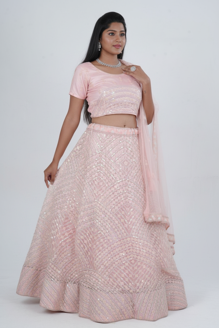 Designer A-line Lehenga with Sequin-Embellished Crop Top
