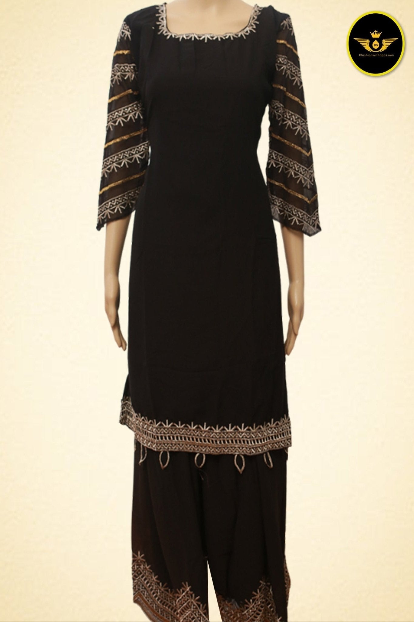 Designer Embroidered Georgette Party Wear Sharara Palzo with Fancy Sleeves KURTI JCS Fashions